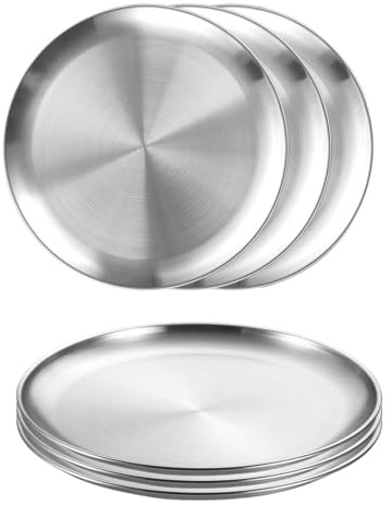PONGH 6 piatti rotondi in acciaio inox, diametro 20 cm, per barbecue, torte, vassoi, piatti da portata rotondi per campeggio, picnic, escursioni, cucina, feste