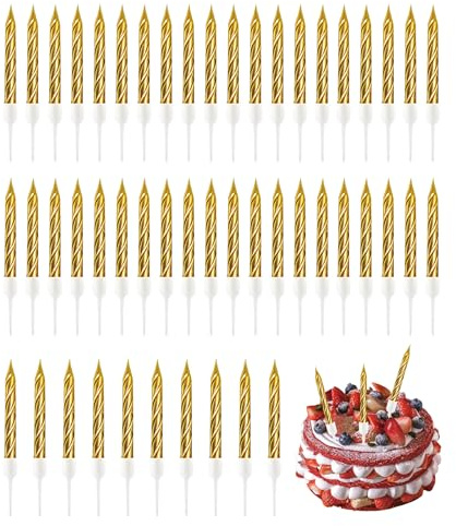 50 Stück Spiral Kuchen Kerzen Gold Geburtstagskerzen Tortendeko Hochzeit | Party Dekorationen, Spiralkerzen Glitzer, elegante Verzierung, feierliche Optik, Torte Verschönerung Set schönes