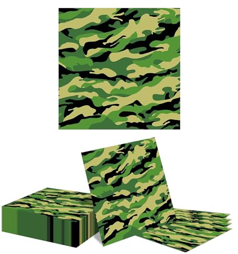 Kotkiddy 40 Stück Tarnmuster Servietten Einweg Papierservietten 2 Lagen Dekorativ Gast Mittag Dinner Cocktail Servietten Fuer Militaer Motto Party 33x33 cm