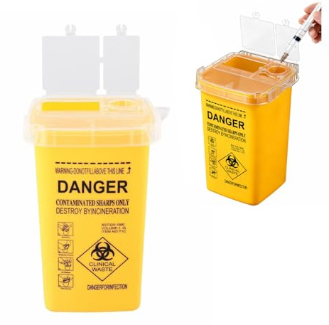 Sharps Bin for Needles,Portable Travel Sharps Bin Small,Yellow Sharps Box,Sharps Containers & Needle Destruction for Needles Home Use,1 Litre