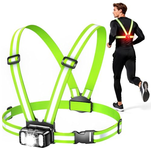 Mohard 550LM Lauflampe Joggen mit Seitenlicht, 7+2 Modi, 4–25 Std. Laufzeit | 360° Reflektierende Weste Lauflicht, 45° Verstellbar Brustlampe zum Joggen Navigationslichter für Gehen, Radfahren, Wandern