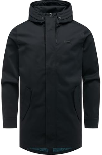 Ragwear Herren lange wasserdichte und atmungsaktive Übergangsjacke Mantel mit Taillenzugband, Gehschlitz und verstellbarer Kapuze Mr Smithem Twill YOUMODO S-6XL