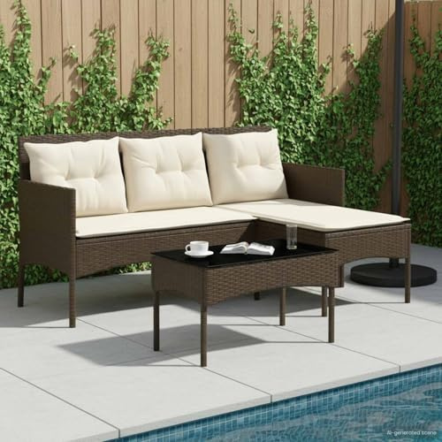kithwjll Gartensofa-Set mit Kissen 2-teilig Poly-Rattan L-förmig wetterbeständig mit pulverbeschichtetem Stahlrahmen und Glastisch modernes Outdoor Sofa für Garten Balkon Terrasse