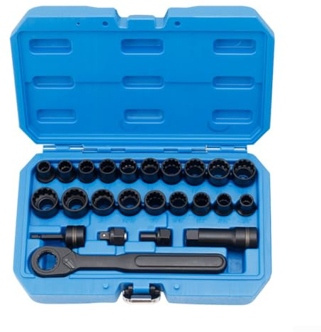 24-Piece Pass Through Socket Wrench Set, 10-19mm & 3/8-7/8 Inch Hollow Sleeve Ratchet, Deep Well Sockets Metric for Tight Space Nut Removal, Automotive Repair Tool Kit in Case