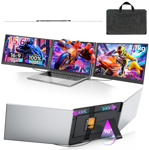 15.6 Laptop Screen Extender, 1080P FHD Triple Portable Monitor for Laptops, Ultra-Slim Travel Dual Monitor Fit for 13-16.5 Laptops, Plug&Play Extended Screen Compatible with Win/Mac/Android