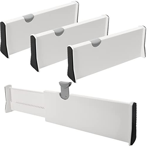 Kurtzy Schubladen Trennsystem Schubladentrenner Verstellbar aus Kunststoff (4er Pack) - L28 x H10cm - Erweiterbarer Schubladen Teiler - Schlafzimmer-, Bad-, Büro-, Kommode- & Küchenschublade Organizer