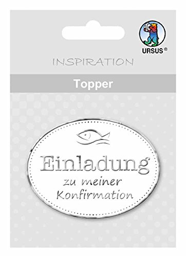 Ursus 56690008 - Topper Einladung zu meiner Konfirmation, weiß/silber, 8 Stück, ca. 6,5 x 7,6 cm, aus hochwertigen Materialien, mit edlem Perleffekt, Folienveredelt in silber, zum Verzieren von Karten