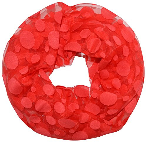 thb Richter Damen Loopschal Schlauchschal Rundschal Punkte Muster mit Spitzen unifarben einfarbig Frühling Sommer Schal Uni Farben Spitze Punkt (Rot)