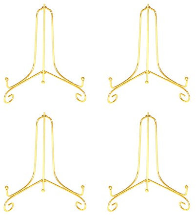 (4 pack)4 Inch Gold Iron Small Plate Stand Holder, Picture Easel, Display Stand For Cookie, Photo,Placecard or at Weddings, Birthday Party