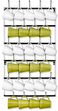 Sorbus Black Iron Large Mug Rack - Wall Mounted 6-Tier Display Organizer for 27 Mugs, Tea Cups, Jars & More - Multi-Purpose & Space-Saving