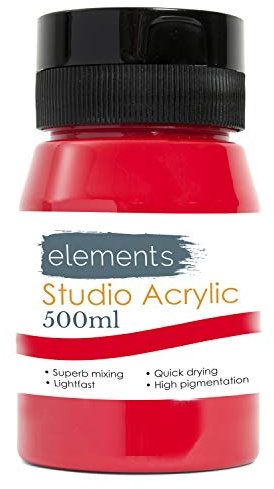 Elements 500ml Acrylic Paint 500 ml Tub - Quick Drying Acrylic Paints with High Pigment and Vibrant Colour Pigment Crimson