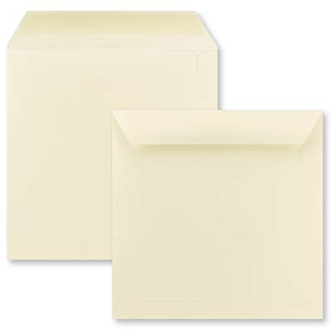 50x große quadratische Briefumschläge 22 x 22 cm - Creme - 100 Gramm pro m² - Für ganz besondere Anlässe - Nassklebung