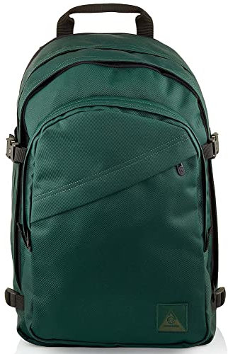 Invicta Round Plus Backpack Geräumiger Rucksack, praktisch & unisex, mit Laptopfach für Uni, Arbeit, Reise & Fahrrad; Daypack, grün - mit Lederdetails & italienisches Design