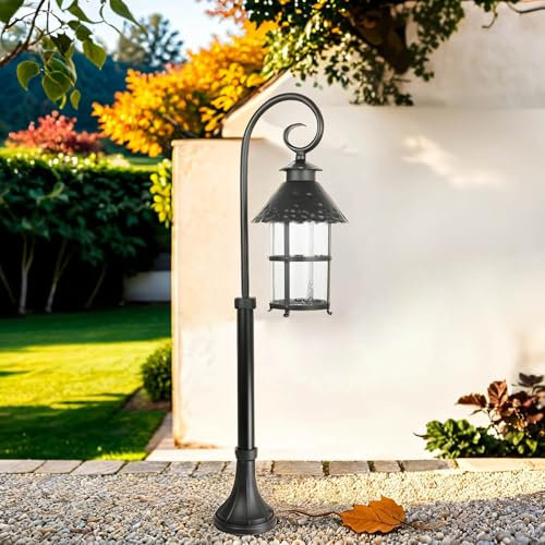 Licht-Erlebnisse Stehleuchte Außen als Aluguss Glas in schwarz H:86cm E27 rustikal für Gartenwege Terrasse Außenleuchte Stehlampe Außenlampe Wegeleuchte Wegelampe