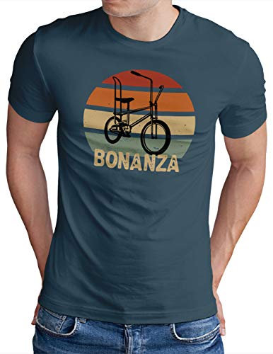OM3® Bonanza Fahrrad T-Shirt - Herren - Retro Vintage Rad Bonanzarad IV - Denim, XL