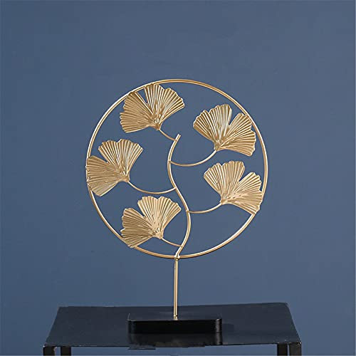 RAILONCH Ginkgo-Blatt Ornament, Gold Blätter Deko, Modern Deko Figuren Europäische Eisen Kunst Metall Deko Skulptur für Wohnzimmer Schlafzimmer Tischdeko (Ginkgo B)