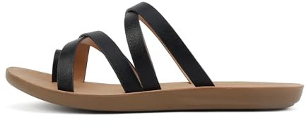 Soda Isabel Damen-Sandalen, modisch, bequem, flach, Kreuzbänder, Zehenring, modische Sandalen, Schwarz, 37.5 EU