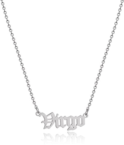 AFSTALR Silver/Gold Old English Necklace Zodiac Necklace Women Pendant Astrology Necklace Birthday Gift