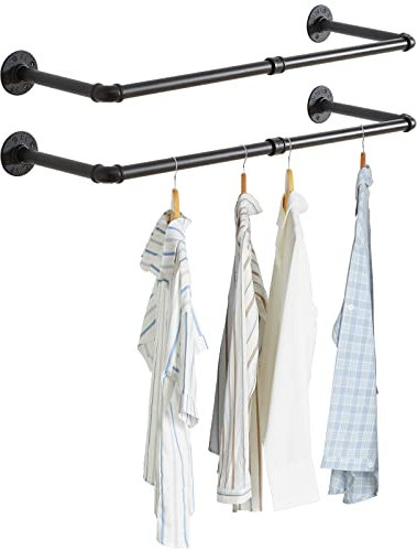 IBUYKE Riel de ropa montado en la pared, juego de 2, estante industrial de 94 cm, riel de pared retro resistente, rieles de exhibición de tubería para tiendas en el hogar TYJ001H-2