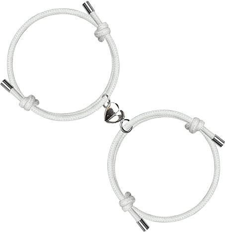 LUOKIFUR 2 Stück leuchtendes verstellbares Seil gegenseitige Anziehung magnetisches Armband Paar Armband, für Freund Freundin Liebhaber Him Her Freundschaft Geschenk (White)