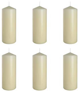 Stumpenkerzen, Durchmesser 8 cm, Höhe 20 cm, Säulenkerzen Blockkerzen, Elfenbein, geruchsneutral, extralange Brenndauer 90h, Set 6 Stück (1 Box)