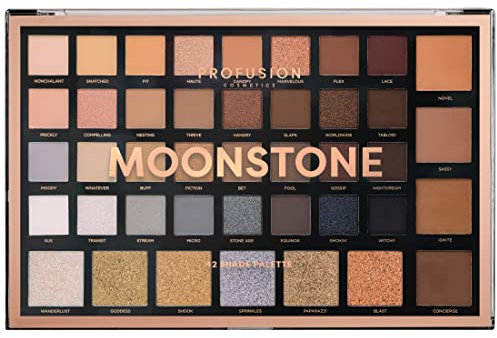 Profusion Cosmetics Moonstone - Palette di 42 ombretti opachi satinati luccicanti metallizzati, nude e fumé, cosmetici di bellezza, altamente pigmentati, a lunga durata, sfumabili