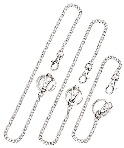 AIEX 3 Stück Hosenkette - Taschenkette, Gliederkette, Silberner Schlüsselanhänger mit Zwei Karabinerverschlüssen und Zwei Schlüsselringen für Schlüssel, Jeans, Taschen (48cm, 52cm, 57cm)