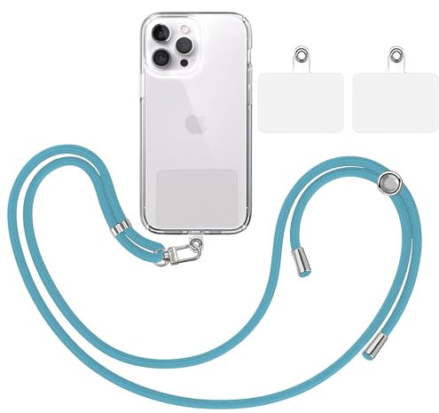 TBOC Band Handykette Schlüsselband Kette Handyschnur [Türkis] + 2 Zusätzliche Befestigungspatches Aufhängen Nacken Universal Handy - Pad Handyband Patch Karabiner Hülle Handyhülle Lanyard