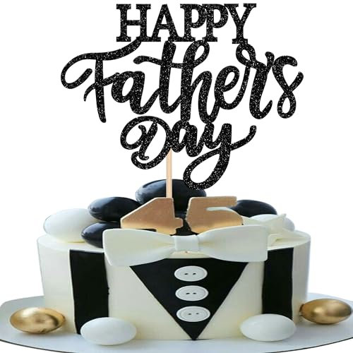 Xsstarmi 1 PCS Happy Father's Day Cake Topper with Glitter Moustache Love Father Super Dad Cake Pick Best Day Ever Cake Decorations for Happy Father's Day Theme Dad Birthday Party Supplies Black…