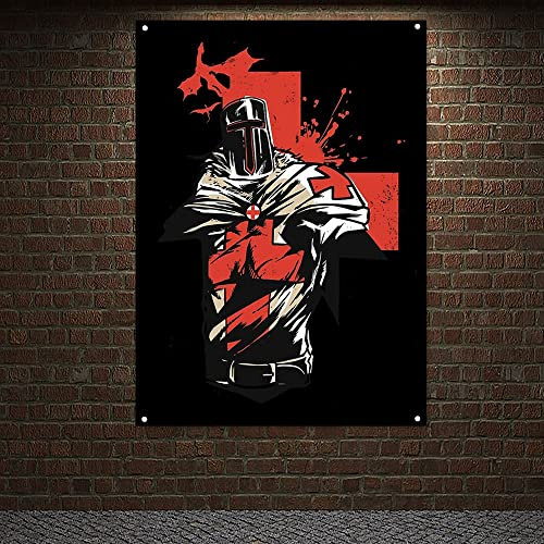 Vintage Tempelritter Kreuzritter Banner Wandbehang Flagge Mittelalter Rüstung Krieger Wandkunst Poster Leinwand Gemälde Heimdekoration E5