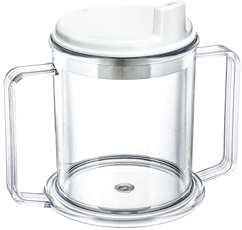 Adult Sippy Cup 2 Handle Plastic Mug 10 oz No Spill Cups for Elderly Spill Resistant Lightweight Drinking Cup with Easy to Grasp Handles Sip Cups for Hot and Cold Beverages (1 Pcs)