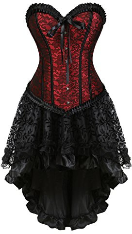 Grebrafan Gothic Renaissance Corsage Karneval mit Tüll Rock | Sexy Vampir Kostüm Korsett Damen Halloween