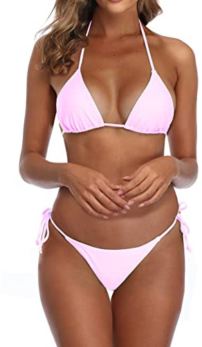 SHERRYLO Costume da bagno bikini perizoma per donna nero brasiliano stringa bikini costume da bagno triangolo top costumi da bagno costumi da bagno, Rosa chiaro, S
