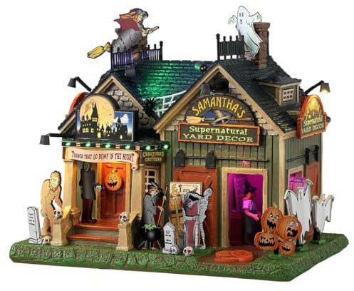 Lemax 35005 Gruselige Stadt beleuchtete Gebäude: Samanthas Übernatürliches | Ganzjähriger Shop für Halloween-Hof-Dekoration, 20 x 18 x 14 cm, 3 AA-Batterien oder Adapter, gruseliges Stadtdisplay
