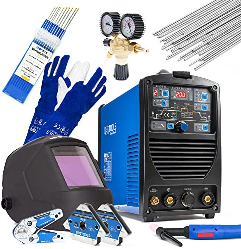 IPOTOOLS SUPERTIG 200DI Puls Pro Vollausstattung - Digitales WIG Schweißgerät AC DC | 200 Ampere, ARC/MMA Funktion, Job-Speicher und IGBT-Technologie, geeignet für Alu und Dünnblech, 7 Jahre Garantie
