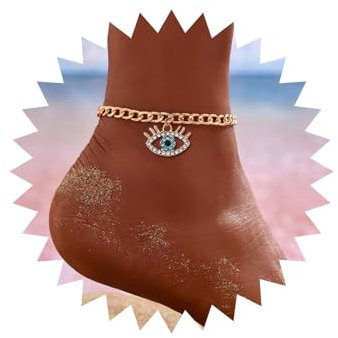 Wendalern Böser Blick Knöchel Armband Vergoldet Kubanische Gliederkette Fußkettchen Cubic Zirkonia Diamant Böser Blick Fußkettchen Sommer Strand Dämon Auge Fußkette Fuß Schmuck Für Frauen Mädchen
