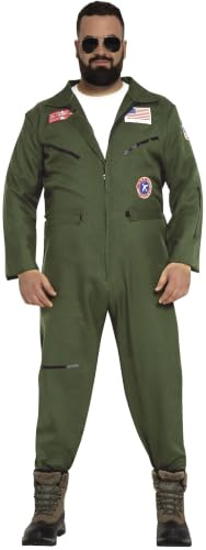 FIESTAS GUIRCA | Kampfpilot Kostüm für Erwachsene (56-58/XXL) - Flieger Overall - Militär, Film und Piloten Kostüme für Halloween, Karneval und Kostümpartys - Ideal für Herren - Grün