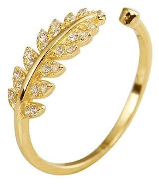 GemKing YC120002-S-G-WH 925 Sterling Silver Cute Feather Angel Wing Ring with Long Tail Opening Simple Wedding Finger Ring for Women