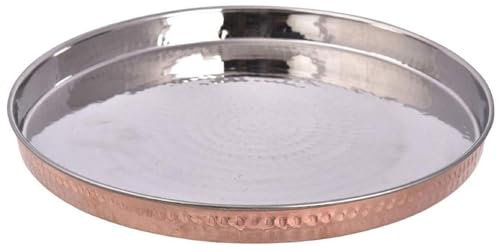 USA Deals 365 Copper Stainless Steel Round Dinner Plates | Serving Platter | Mess Food Thalis | Camping Serving Trays for Indian Food and Dishes 13 inch (Plate 10 pcs)