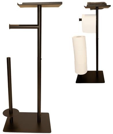 Free Standing Toilet Roll Holder by HOMR & Co - Matt Black Freestanding Toilet Roll Holder For Paper Storage, For Loo Or Bathroom, Tissue And Brush Holder, Stainless Steel Toilet Roll Holders