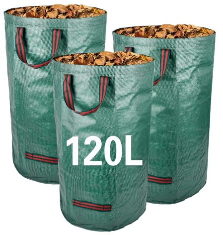 HUMOKI Sacs de Jardin, 3 Sac de Jardin Dechet Vert 120 L, Sac Feuilles, Sacs de Jardin Réutilisables, Sac à Déchets de Jardin avec Poignée, pour les Déchets de Pelouse Vert Coupe de Jardin Feuillage