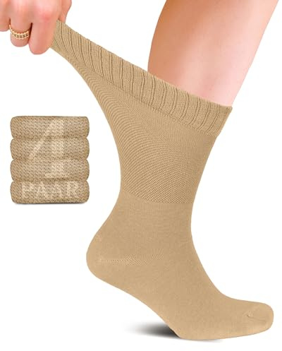 Fiera Besa Diabetiker Unisex Baumwollsocken mit Komfortbund: Nahtlos für Alltags- und Businessgebrauch; Ideal für Herren und Damen; 4 Paar