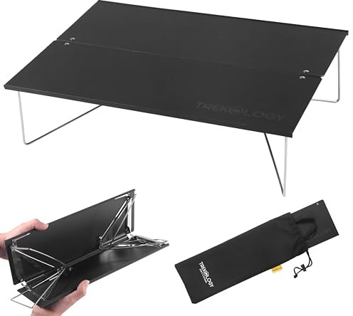TREKOLOGY TALU Mini Camping Table – Compact, Portable, Folding Camp Table for Hiking, Backpacking, Beach, and Outdoor Use (Black)