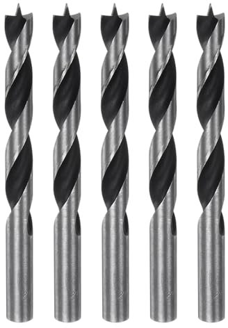 HARFINGTON 5pcs Brad Point Drill Bits 12mm (15/32) Dia Straight Round Shank Metric Brad Point Spiral Twist Drill Bits for Softwood Hardwood Plywood Plastic Rubber, Silver Tone