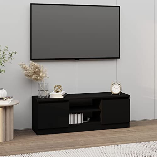 THOYTOUI TV-Schrank, TV Schrank TV Aufsatz Hi-Fi Standregal Fernseher Tisch Mit Stauraum Geeignet für Wohnung Hotel Wohnstube Schlafzimmer mit Tür Schwarz 102 x 30 x 36 cm
