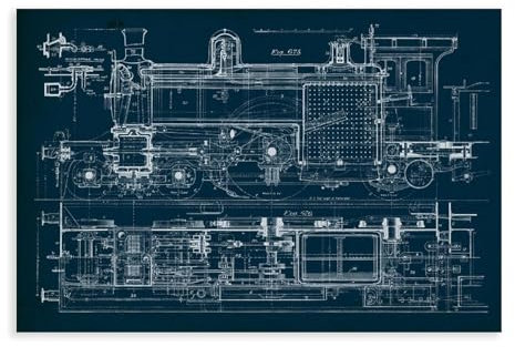 Generic Mechanischer Bauplan mit Zug, Patent-Poster, Leinwand, Poster, Schlafzimmer-Dekor, Sportlandschaft, Büro, Raumdekoration, Geschenk, ungerahmt: 30 x 45 cm