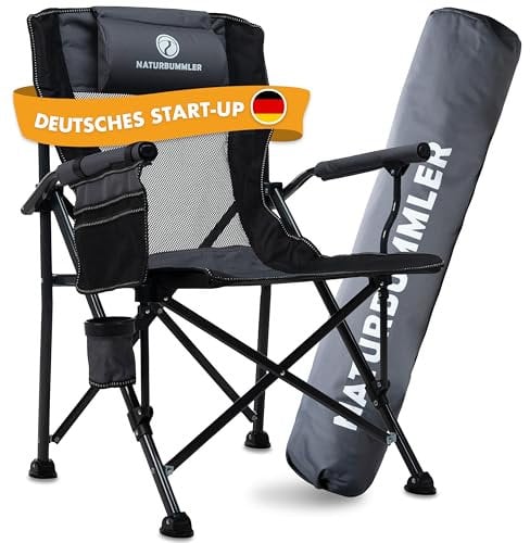 NATURBUMMLER® Faltbarer Campingstuhl [Cloud Sit+] mit atmungsaktivem Netzgewebe & hoher Rückenlehne – 150 kg belastbar – Bequemer Campingsessel für Garten, Camping, Angeln & Outdoor
