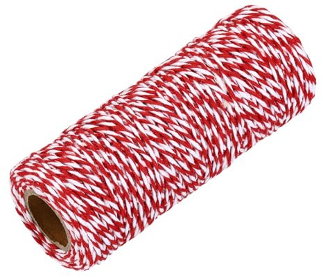 sourcing map Corda di cotone intrecciata, colore rosso e bianco, 50 m, diametro 1,5 mm, per appendere alla parete, appendere piante, lavori a maglia, nodi macramè