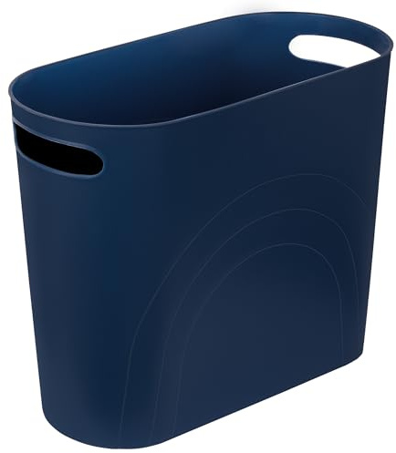 rejomiik Small Bathroom Trash Can, 3.5 Gallon Slim Garbage Can, Navy | Plastic Waste Basket with Handles for Bathroom, Bedroom, Dorm, Kitchen, Office and Narrow Spaces