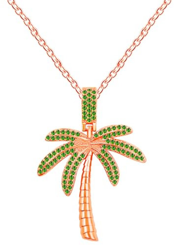 Uloveido Collier en forme de palmier – Incrusté de zircons cubiques verts – Élégant collier avec pendentif tropical pour femme, Métal, Zircone cubique